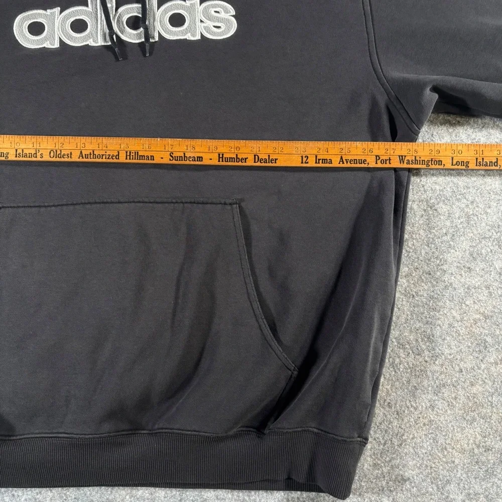 VTG Adidas Black Hoodie Sweatshirt Pullover Embroidered Logo Size 2XL‎ 90s Faded